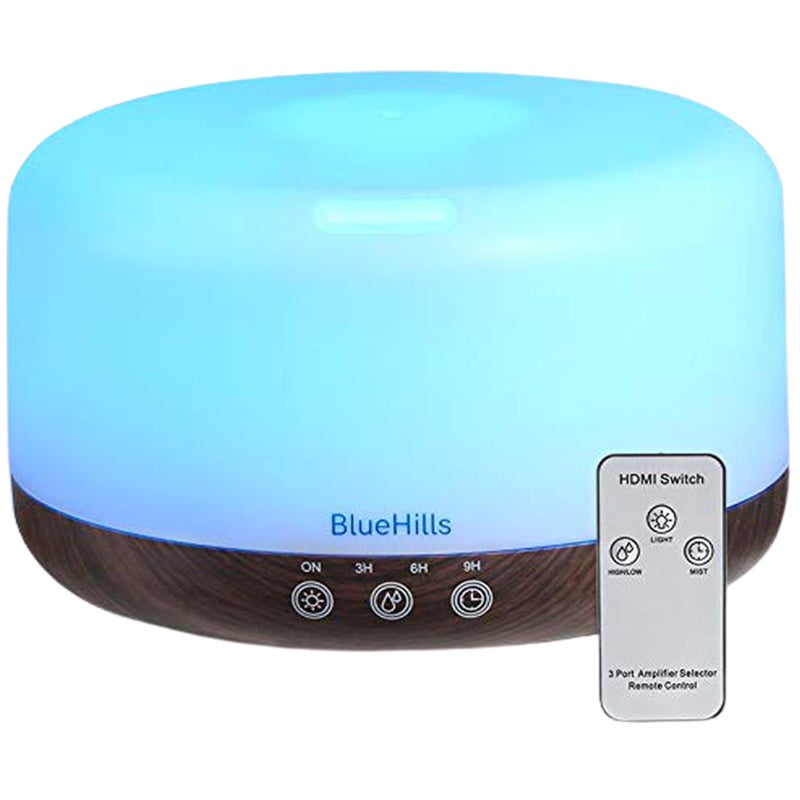 BlueHills Premium 1000 ML Large Essential Oil Diffuser Humidifier for Room Home Aromatherapy Big Capacity Oil Diffuser with DÃ©cor LED Lights Long Running Round Diffuser Dark Wood Grain â€“ D002 - Image 1
